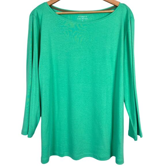 NWT Talbots Women XL Preppy Coastal Classic Pima Cotton Boat Neck 3/4 Sleeve Top - Picture 1 of 11